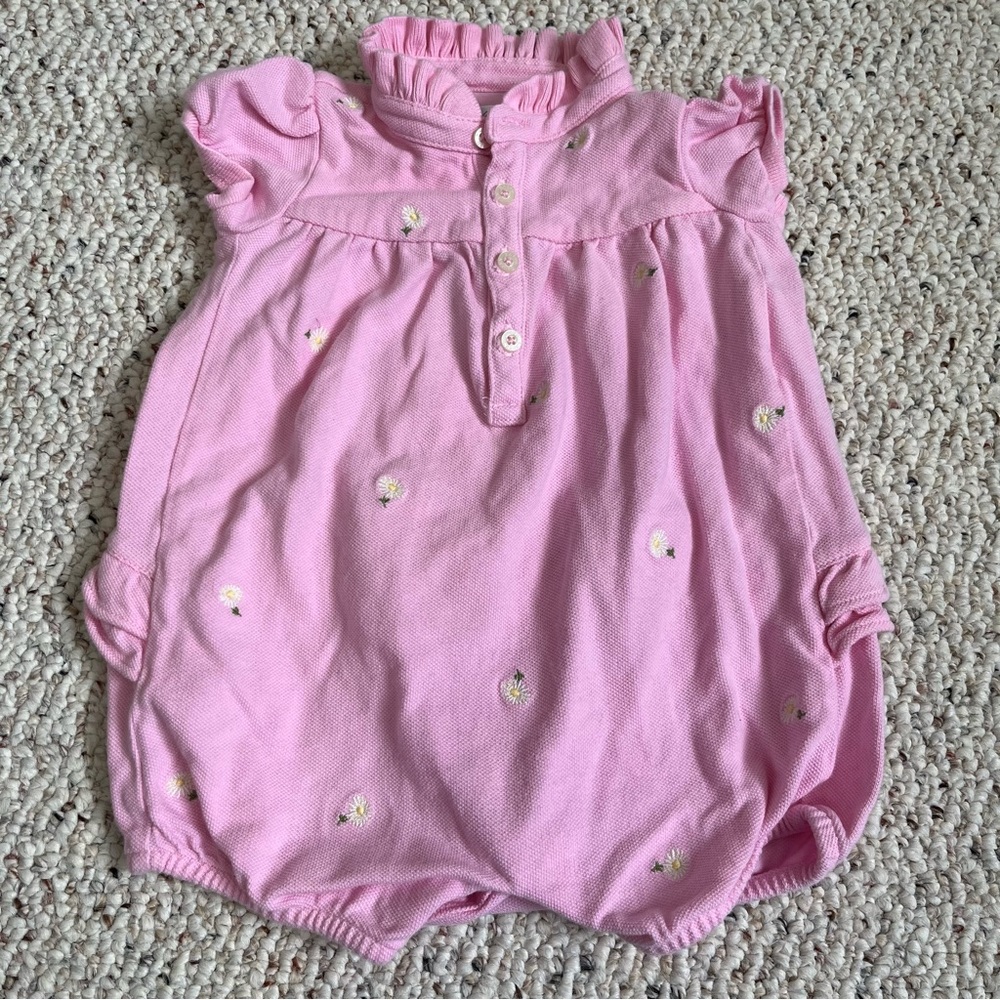 ✨2/$20✨ Ralph Lauren Pink Baby Romper with Floral Embroidery